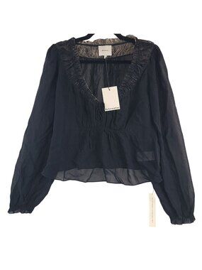 NEW Reformation Rosalinda Sheer Black Long Sleeve Top With Lace Details Size 8